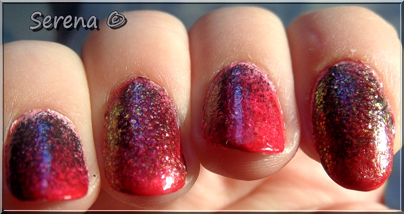 Manucure dégradé de rouge sur les ongles, red glitters nail art !